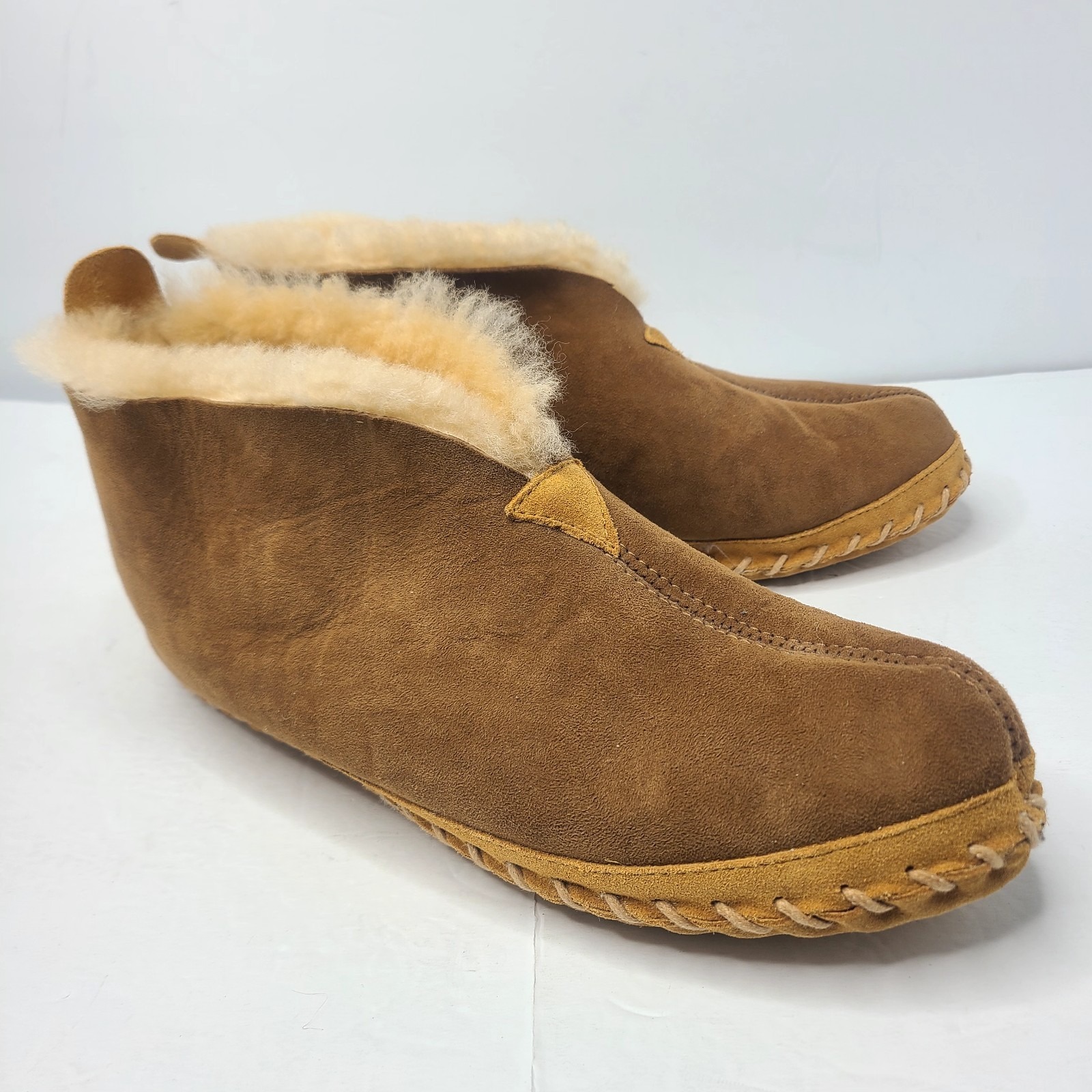 Ll Bean Men's Brown Suede Wicked Good Shearling Lined Slippers Ankle Booties 13m